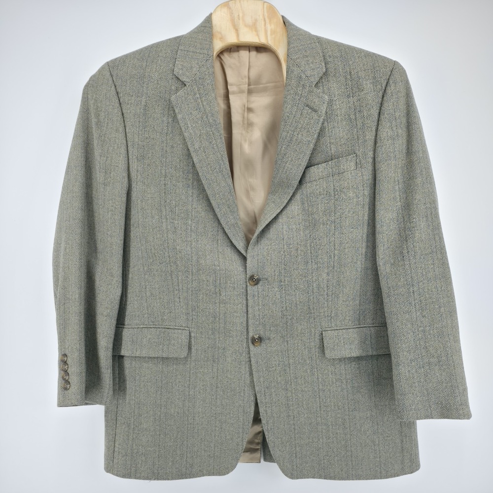 Lauren Ralph Lauren Herringbone Blazer Men 44L 100% Wool Green / Beige
